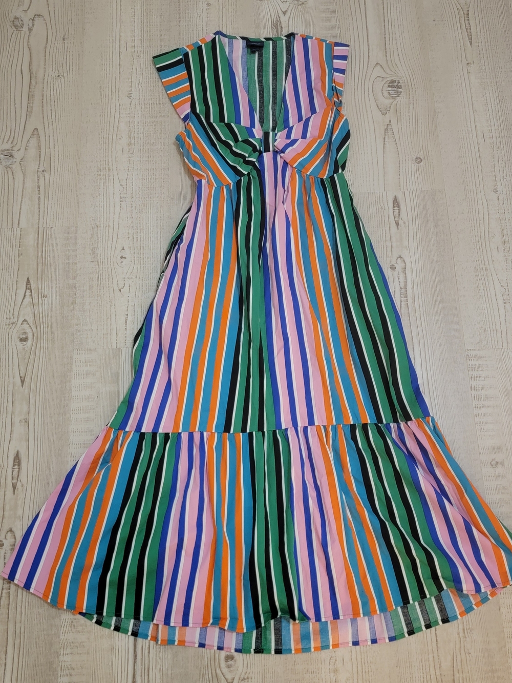 Striped Sleeveless Maxi Dress in Green, Pink, Orange, Blue Small Vacation Beach